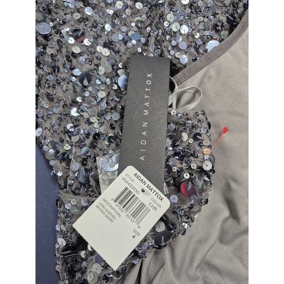 NWT Aidan Mattox Silver Fully Sequined Party Dress Long Sleeve Mini Dress Sz 4 - Picture 5 of 7